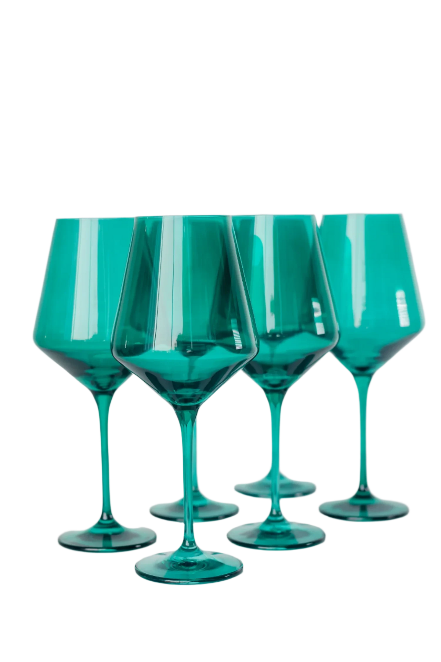 Emerald Green colored wine stemware, hand-blown by Polish artisans. Each glass is 9.5 inches tall, holds 16.5 ounces, and comes in a set of 6. Lead, cadmium, and BPA-free for safe use.