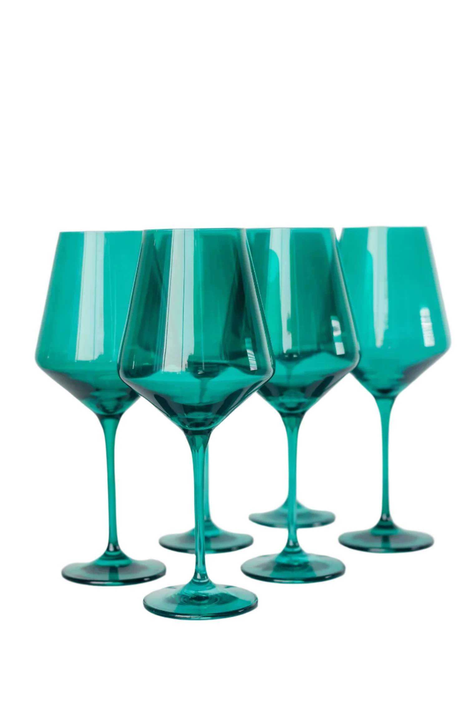 Emerald Green colored wine stemware, hand-blown by Polish artisans. Each glass is 9.5 inches tall, holds 16.5 ounces, and comes in a set of 6. Lead, cadmium, and BPA-free for safe use.