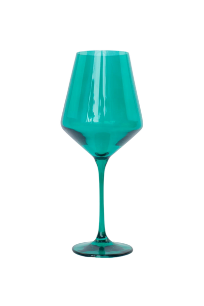 Emerald Green colored wine stemware, hand-blown by Polish artisans. Each glass is 9.5 inches tall, holds 16.5 ounces, and comes in a set of 6. Lead, cadmium, and BPA-free for safe use.