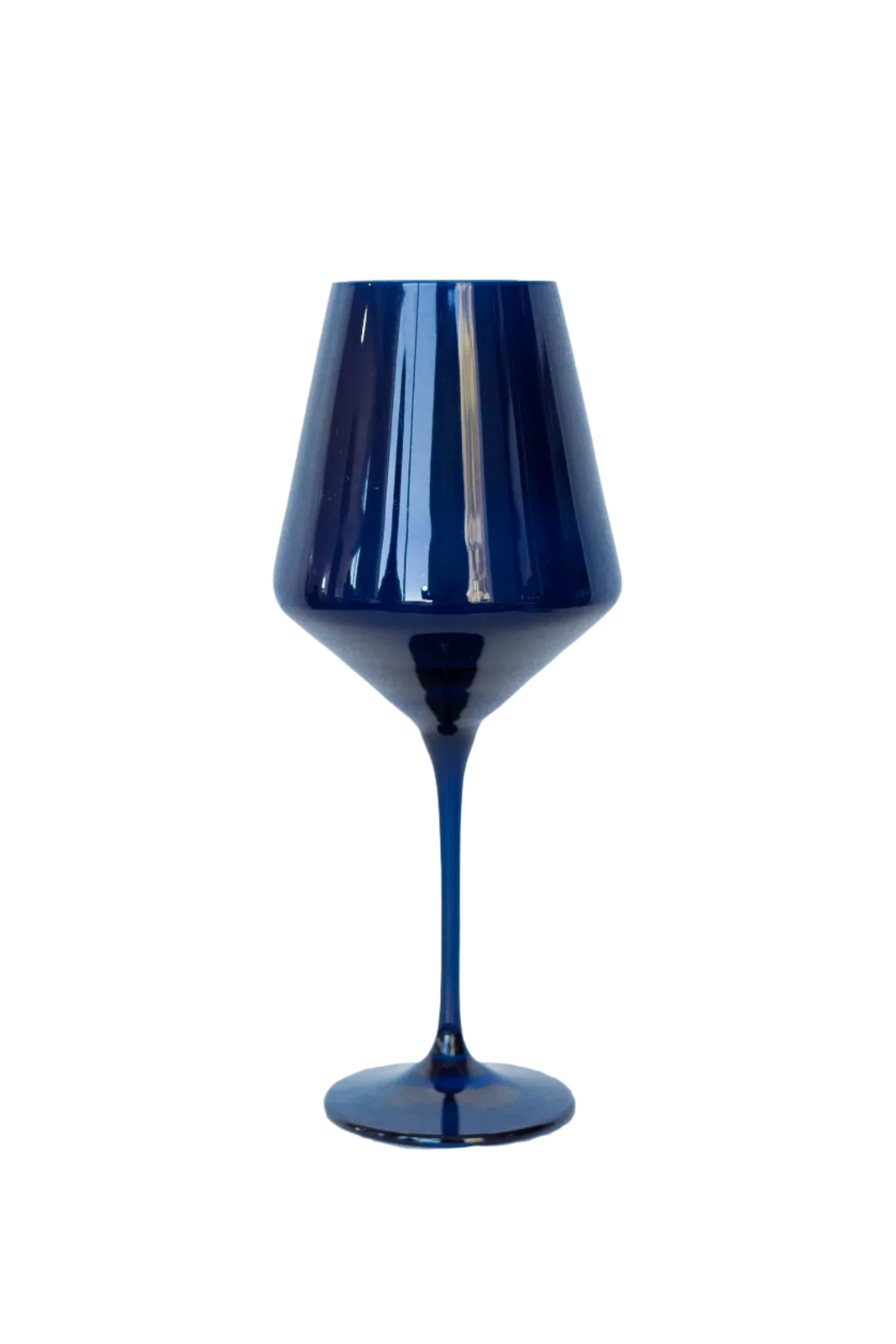 midnight blue colored wine stemware, hand-blown by Polish artisans. Each glass is 9.5 inches tall, holds 16.5 ounces, and comes in a set of 6. Lead, cadmium, and BPA-free for safe use.