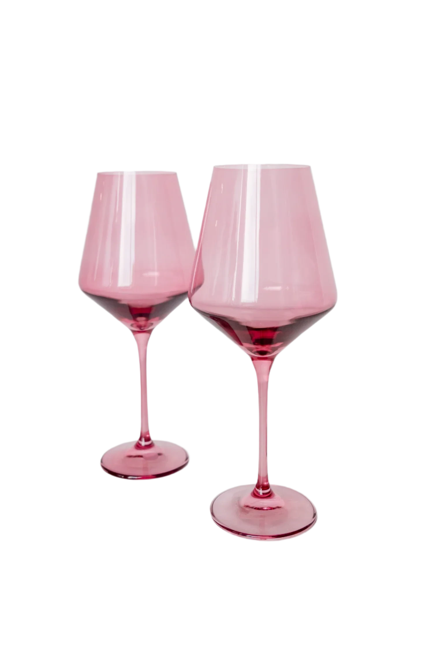 rose colored wine stemware, hand-blown by Polish artisans. Each glass is 9.5 inches tall, holds 16.5 ounces, and comes in a set of 6. Lead, cadmium, and BPA-free for safe use.