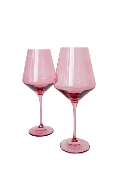 rose colored wine stemware, hand-blown by Polish artisans. Each glass is 9.5 inches tall, holds 16.5 ounces, and comes in a set of 6. Lead, cadmium, and BPA-free for safe use.