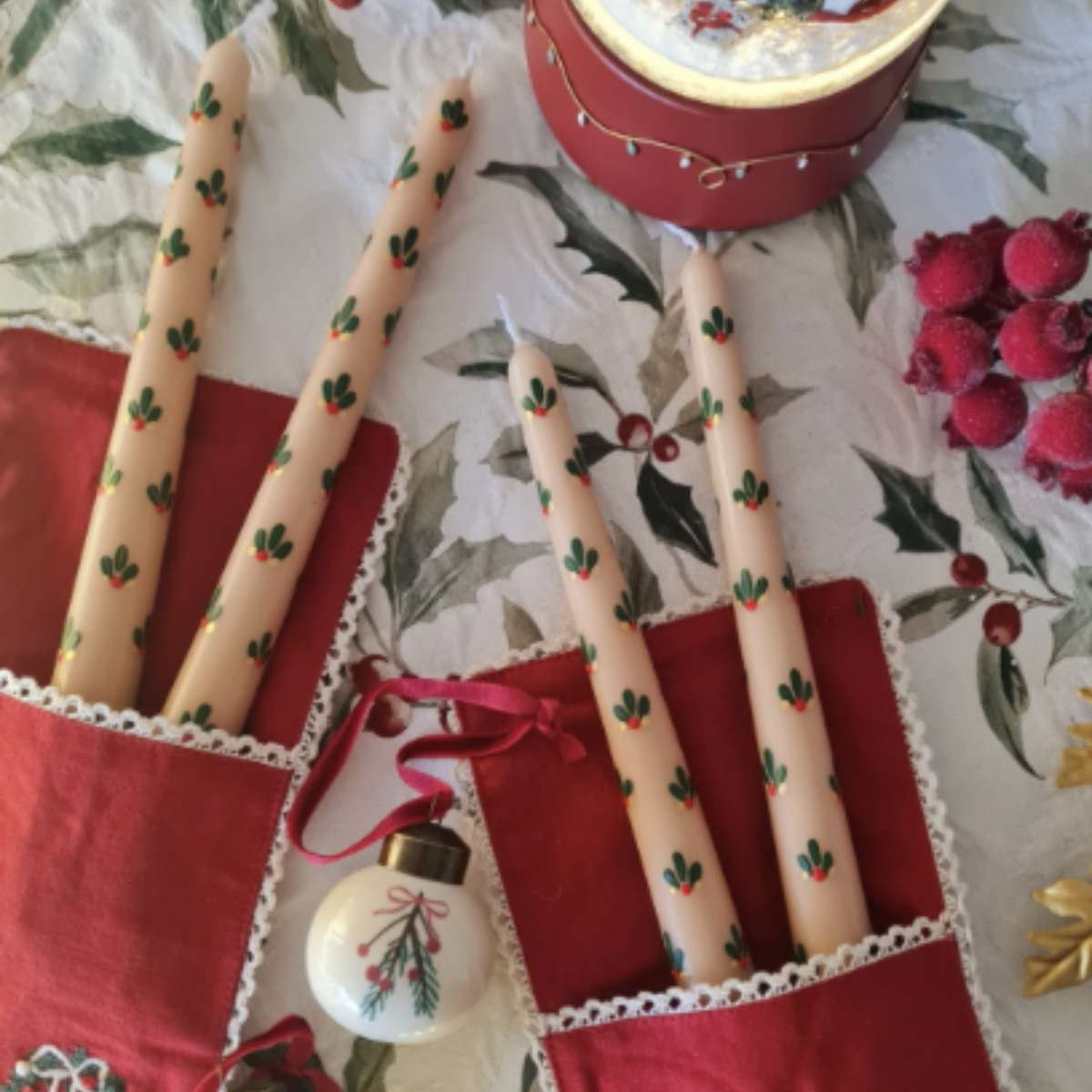 Hand Painted Holiday Candle - Set of 2