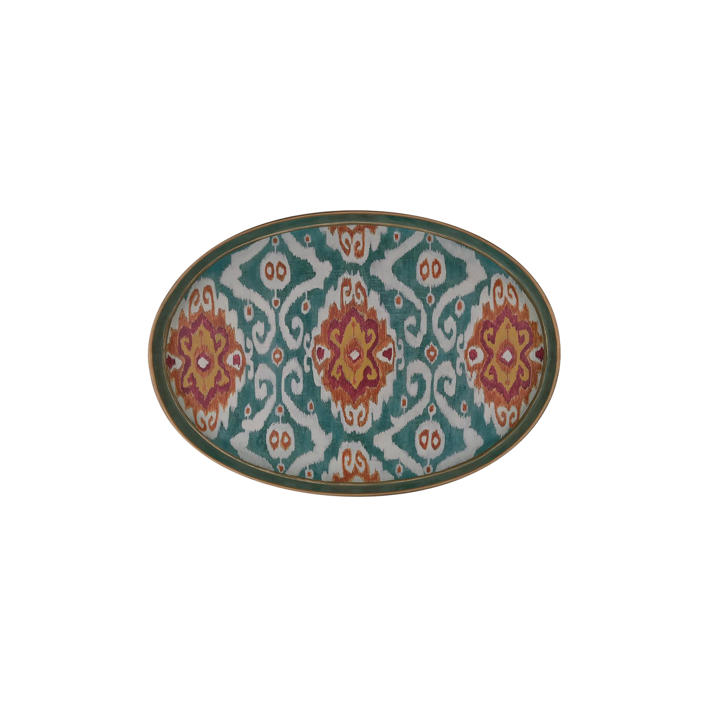 Decorative Hand Painted Iron Tray (Blue / White Ikat) 19 X 15 Oval