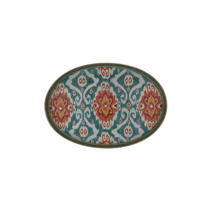 Decorative Hand Painted Iron Tray (Blue / White Ikat) 19 X 15 Oval