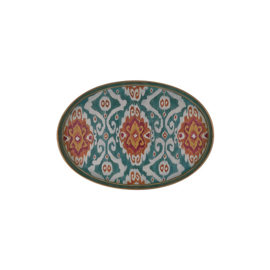 Decorative Hand Painted Iron Tray (Blue / White Ikat) 19 X 15 Oval