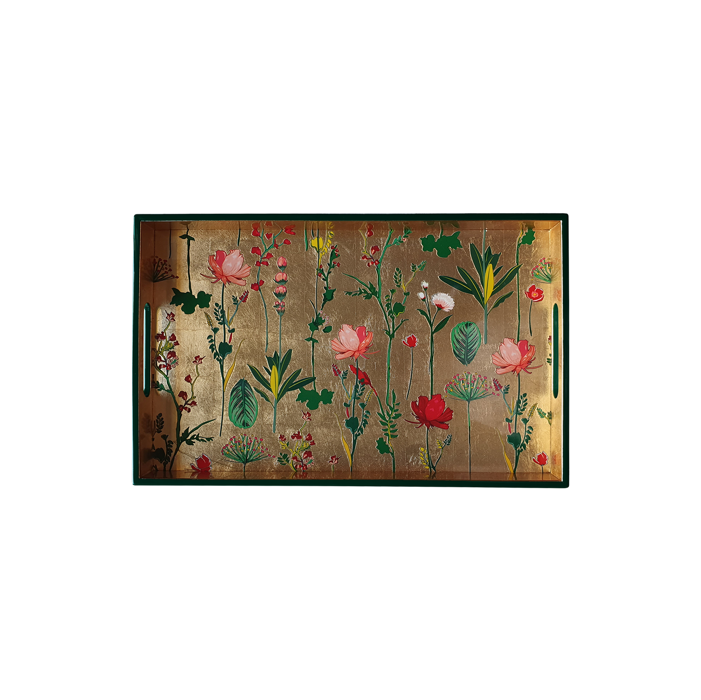 Decorative Lacquered Wood Trays (Gold Floral) 16 X 10 inches