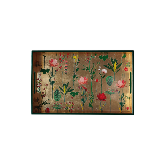 Decorative Lacquered Wood Trays (Gold Floral) 16 X 10 inches