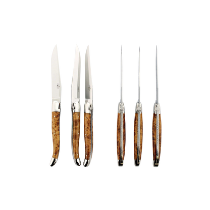 Forge de Laguiole Thuya Burl Steak Knives Set of 6 - Shiny