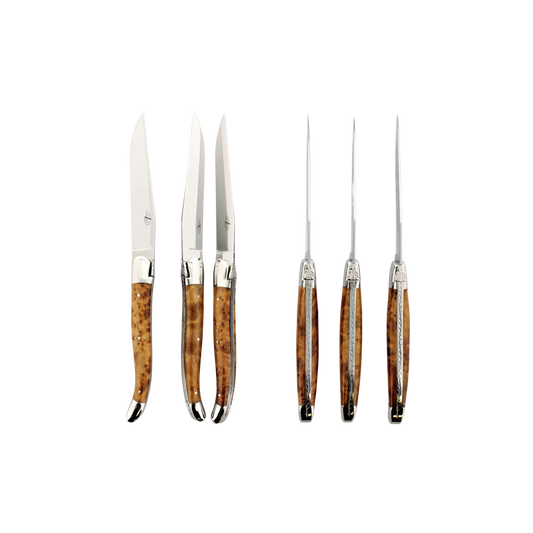 Forge de Laguiole Thuya Burl Steak Knives Set of 6 - Shiny