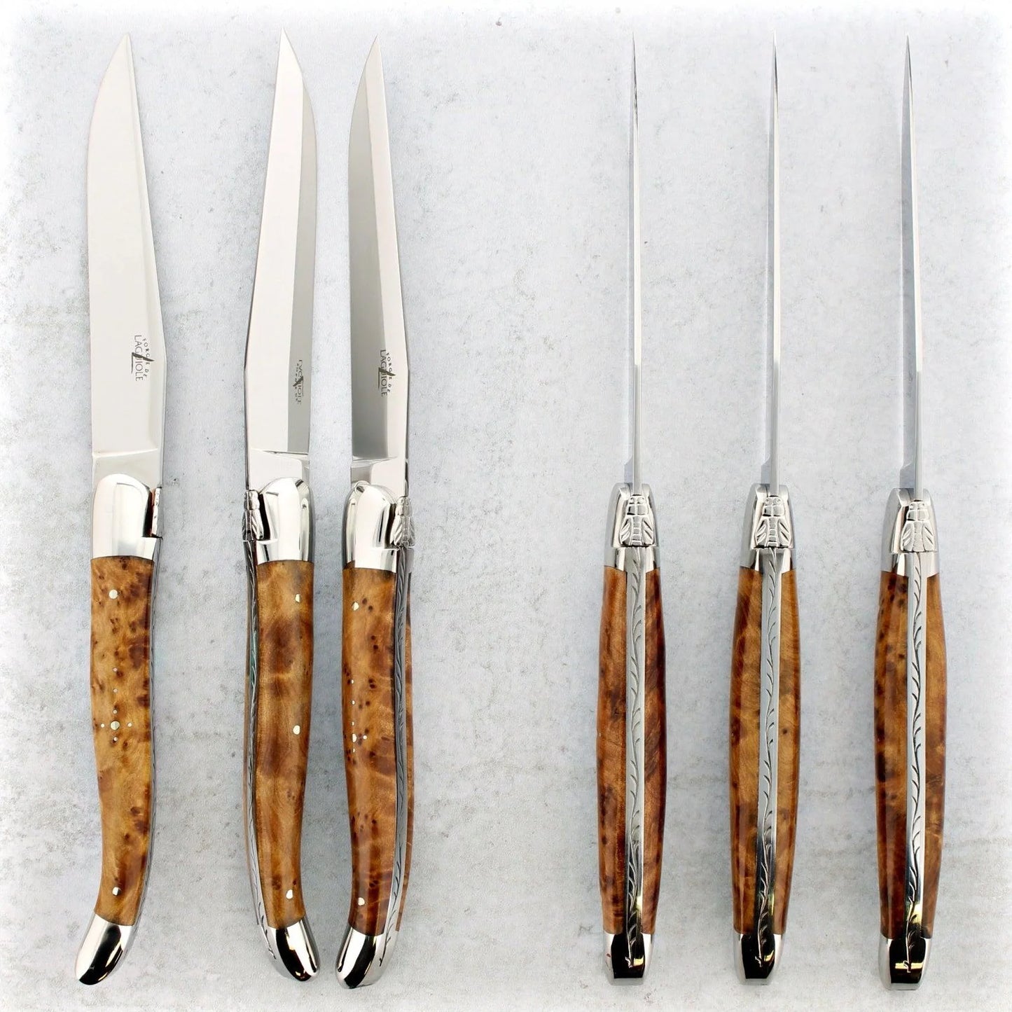 Forge de Laguiole Thuya Burl Steak Knives Set of 6 - Shiny