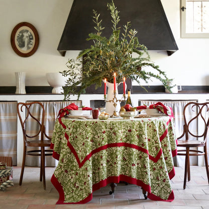 French Tablecloth Baies de Houx Red & Green Square