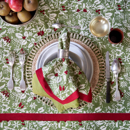 French Tablecloth Baies de Houx Red & Green Square