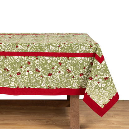 French Tablecloth Baies de Houx Red & Green Rectangular