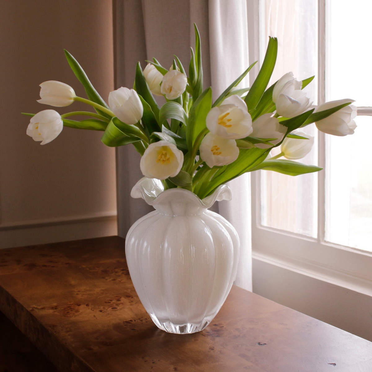 Glass Petal Large Vase - Cream