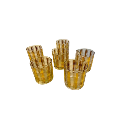 Gold Stripe Double Old Fashioned Glasses – Set of 6 (Circa 1960s)