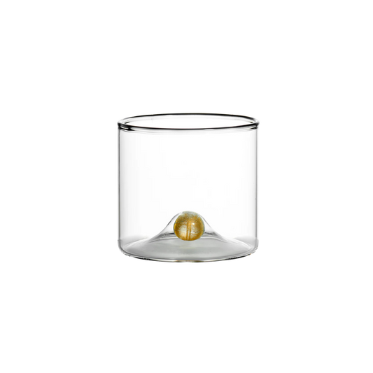 Double old-fashioned glasses with a distinctive gold ball detail at the base, adding sophistication and elegance to any table or drink presentation.