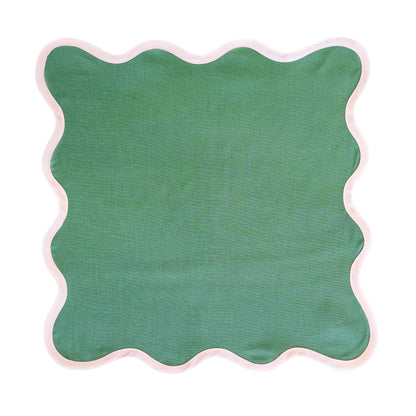 Scalloped Placemat / Napkin in Pine Green With Peony - Set of 4