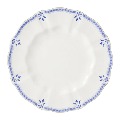 Grenville Dinner Plate, crafted in England from fine bone china and adorned with 22-carat gold accents. A sophisticated choice for any table setting. Dishwasher safe, handwashing recommended. Not microwave safe.