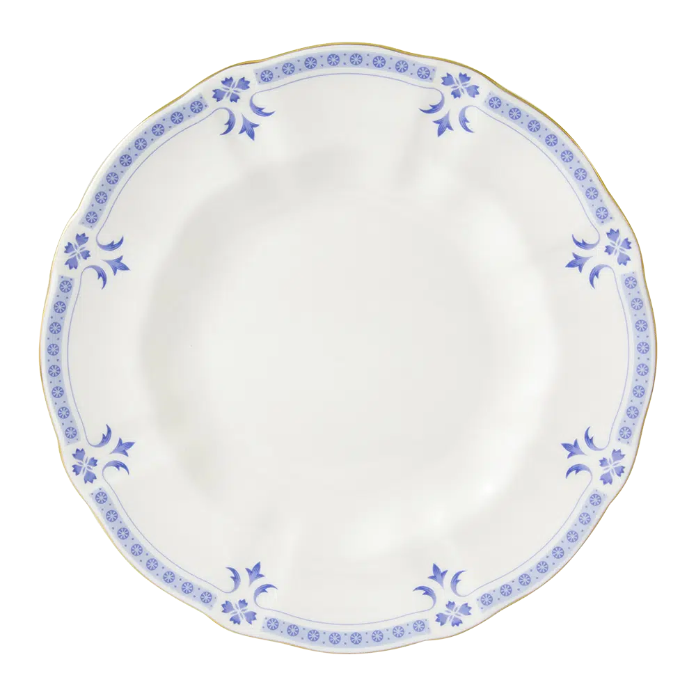 Grenville Salad Plate, crafted in England from fine bone china and adorned with 22-carat gold accents. A sophisticated choice for any table setting. Dishwasher safe, handwashing recommended. Not microwave safe.