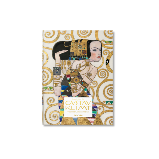 A hardcover book titled Gustav Klimt: The Complete Catalogue, showcasing the full range of the artist's paintings. This volume includes new photographs of the Stoclet Frieze and explores Klimt's contributions to the Secessionist movement, his evocative representations of women, and his renowned “golden phase.” Featuring 676 pages and fold-out illustrations, the book highlights Klimt's iconic works, including The Kiss and Portrait of Adele Bloch-Bauer I, making it a valuable addition to any art enthusiast's 