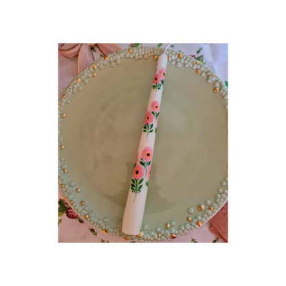 Hand Painted Candle Pink Daisy Set of 2