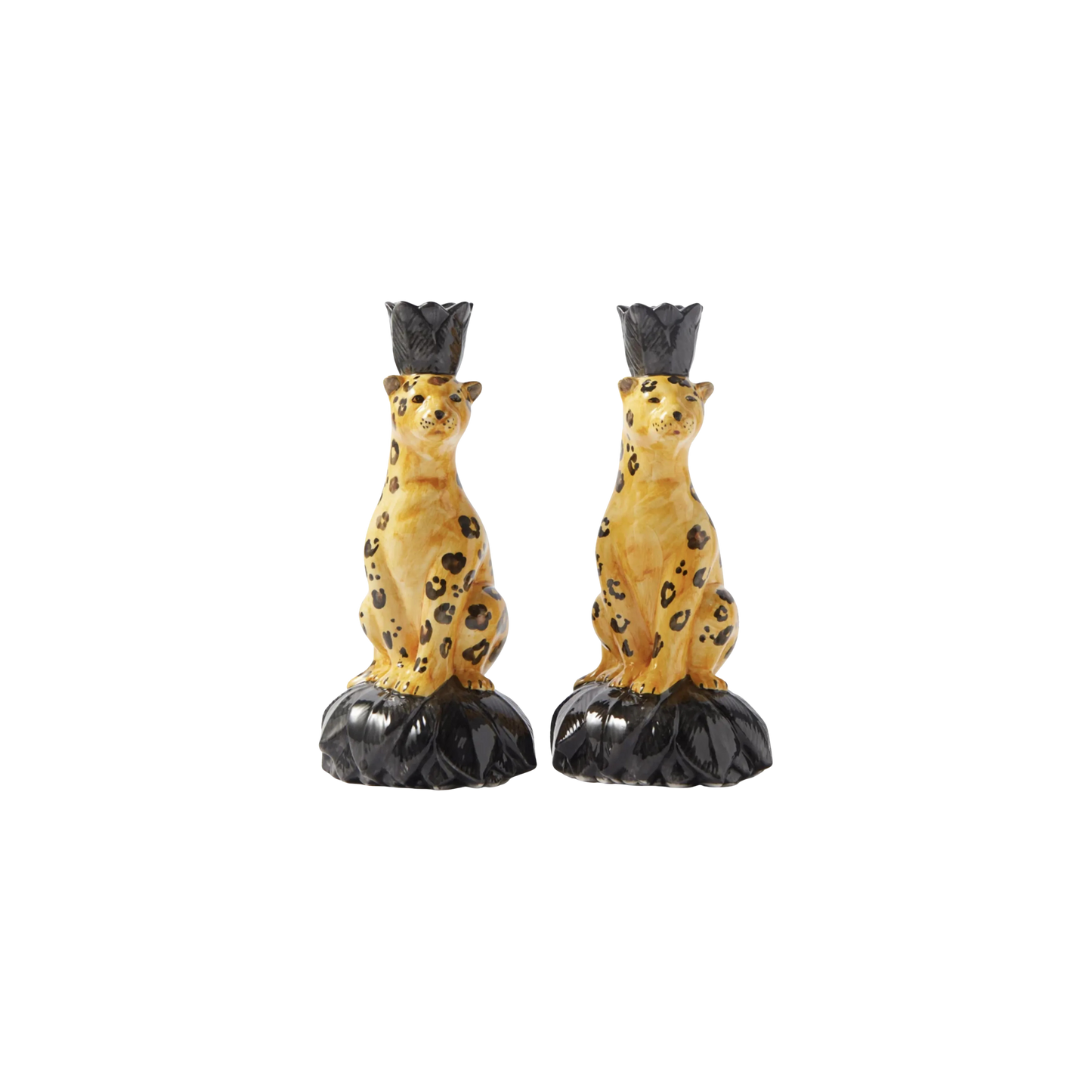 Handpainted Leopards Ceramic Candleholder - Set of 2