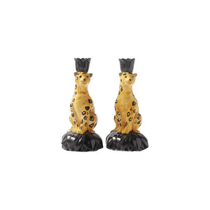 Handpainted Leopards Ceramic Candleholder - Set of 2