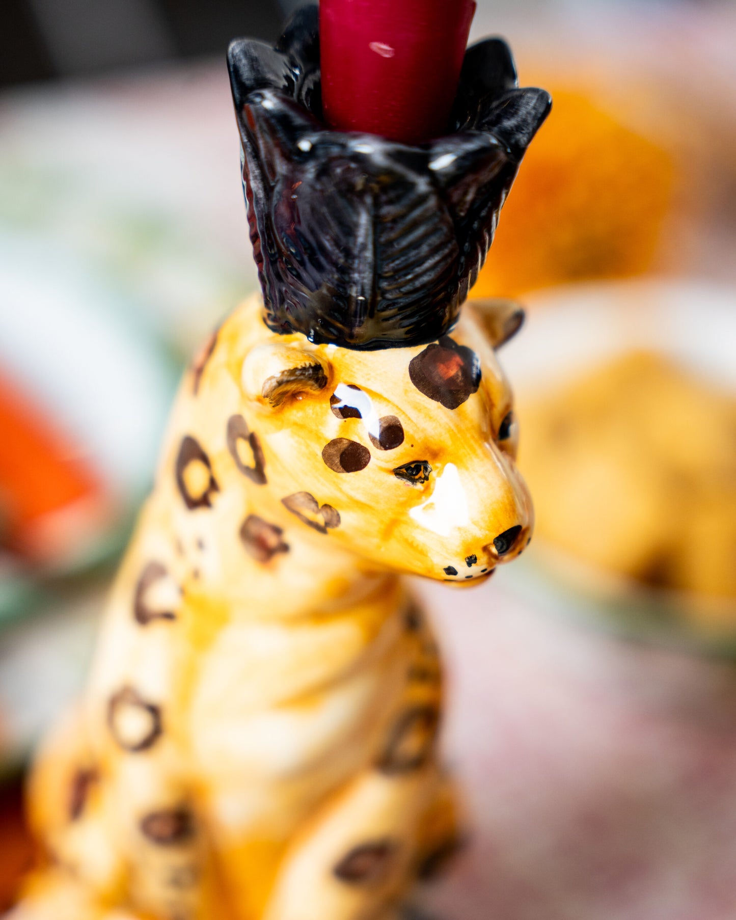 Handpainted Leopards Ceramic Candleholder - Set of 2