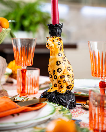 Handpainted Leopards Ceramic Candleholder - Set of 2