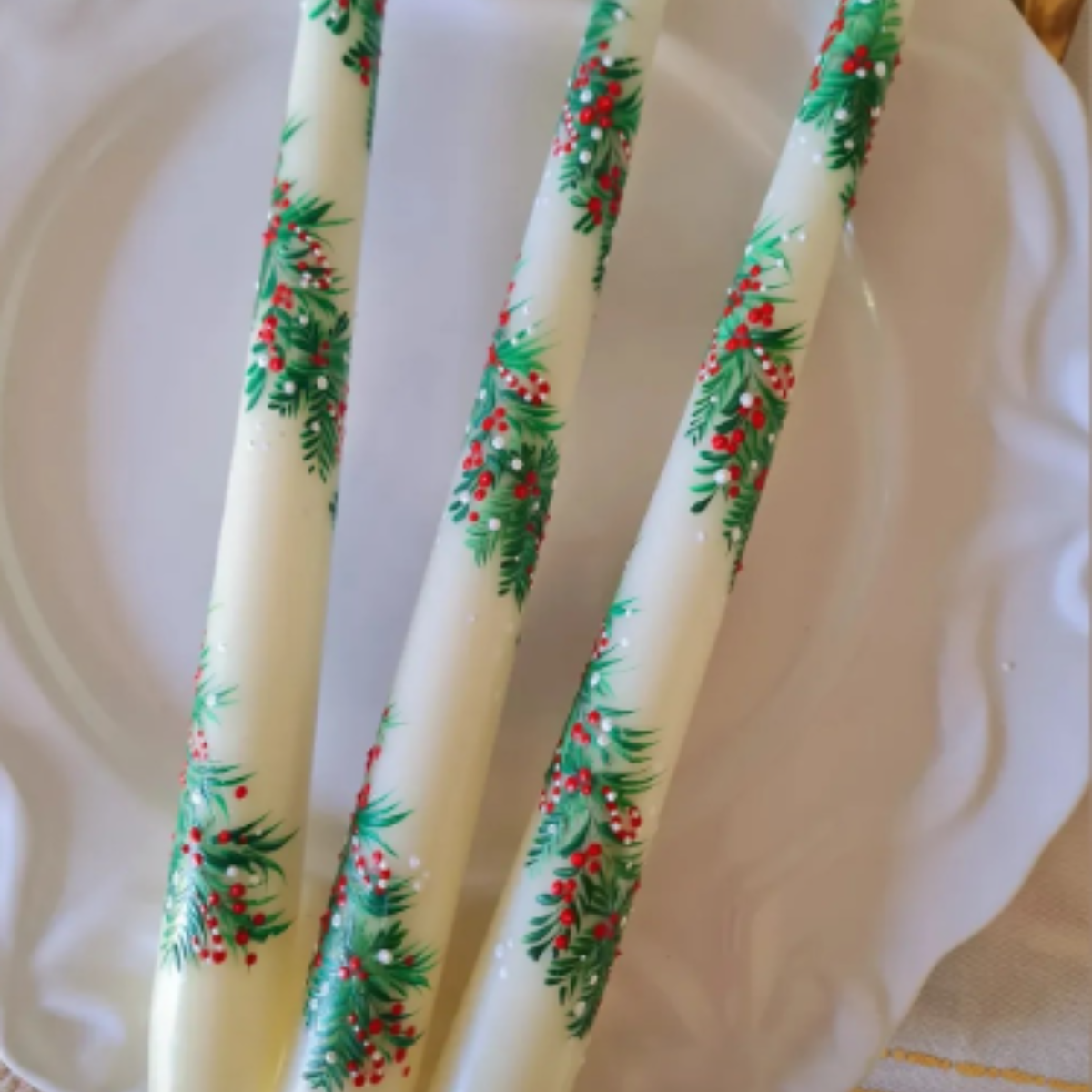 Hand Painted Holiday Candle - Set of 2