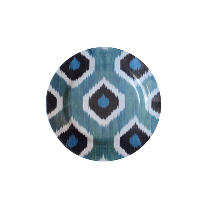 Ikat Ceramic Dinner Plate in Blue Grey