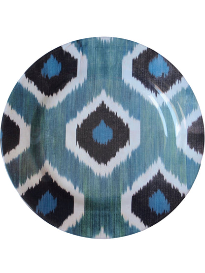 Ikat Ceramic Dinner Plate in Blue Grey