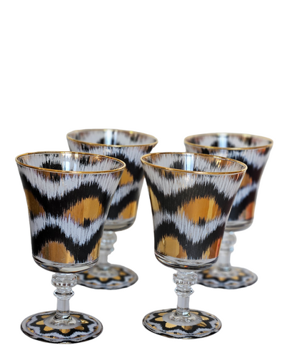 Ikat Goblet in Black and Gold - Set of 4