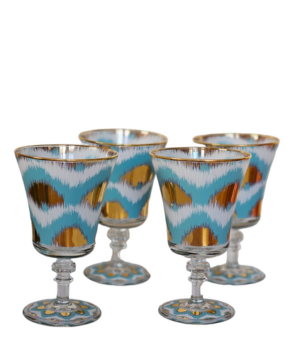 Ikat Goblet in Light Blue and Gold - Set of 4