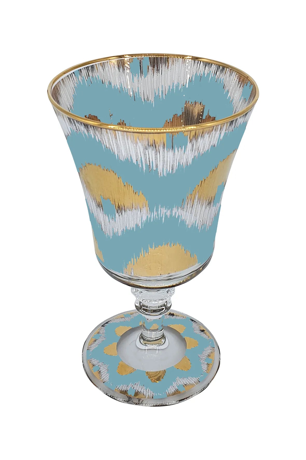 Ikat Goblet in Light Blue and Gold - Set of 4