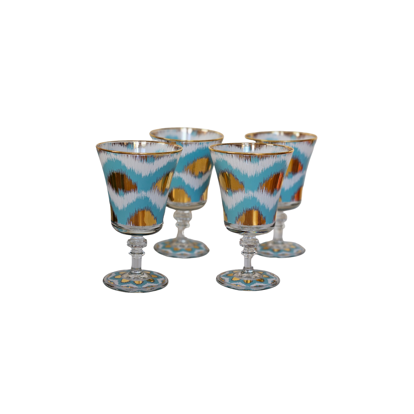 Ikat Goblet in Light Blue and Gold - Set of 4