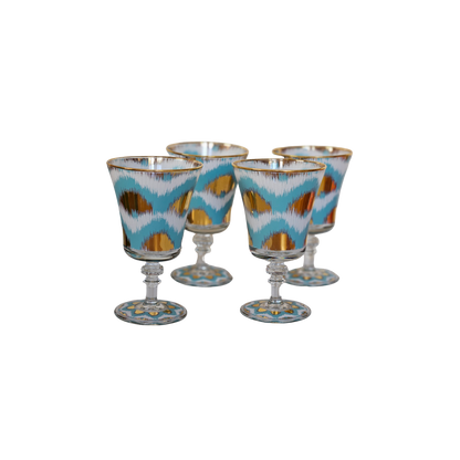 Ikat Goblet in Light Blue and Gold - Set of 4