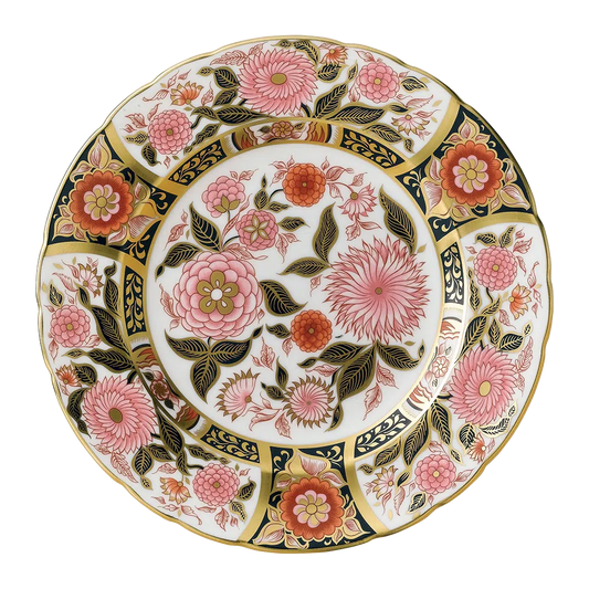 Imari Accent Pink Bouquet Plate, crafted from fine bone china and 22 carat gold accents. Luxurious and sophisticated, perfect for elegant dining. Dishwasher safe, not microwave safe. Made in England.