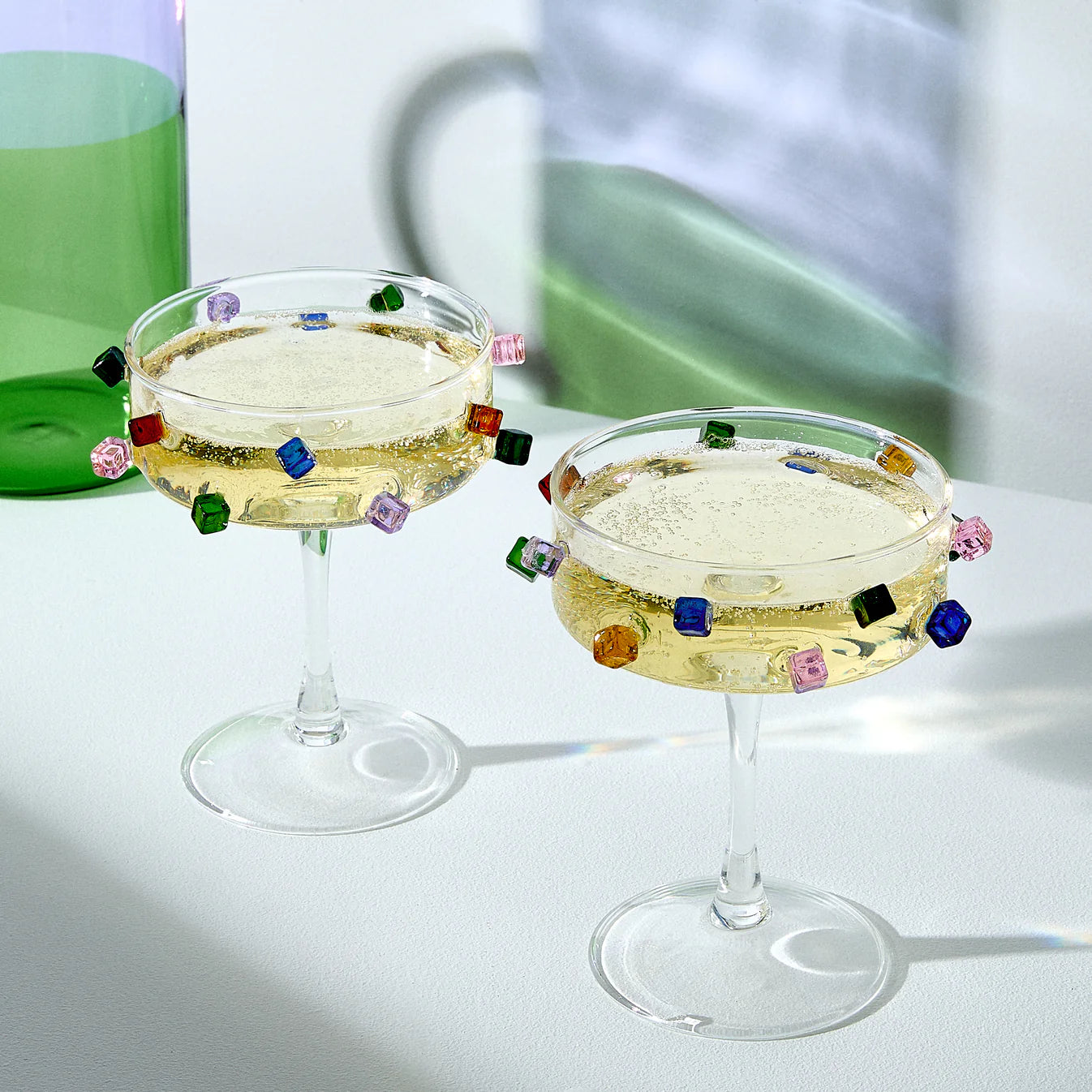 Jewel Coupe glass with a delicate, bejeweled design, ideal for sparkling wine or cocktails and crafted from high-quality borosilicate glass.