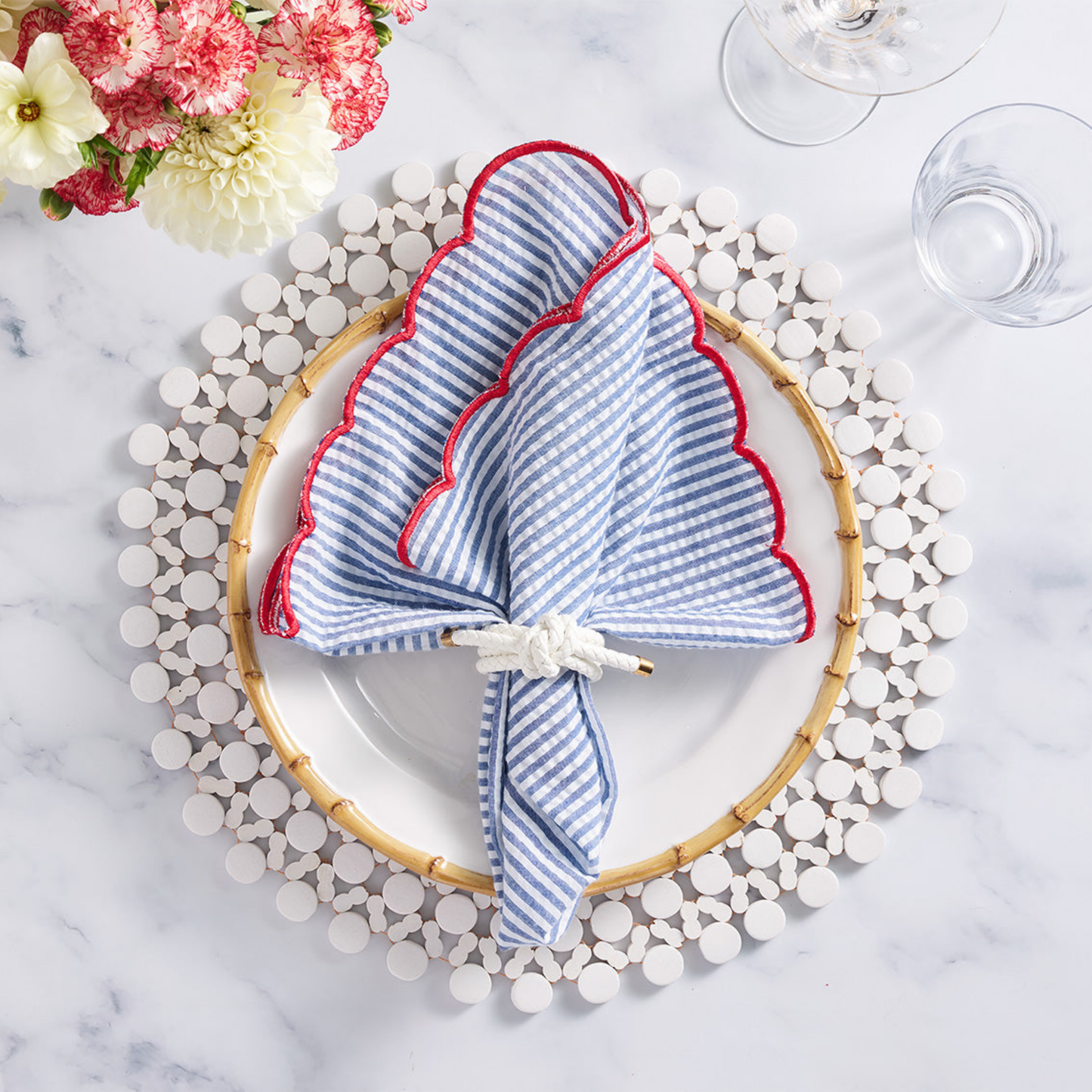 Fiesta Napkin in White, Navy & Red - Set of 4