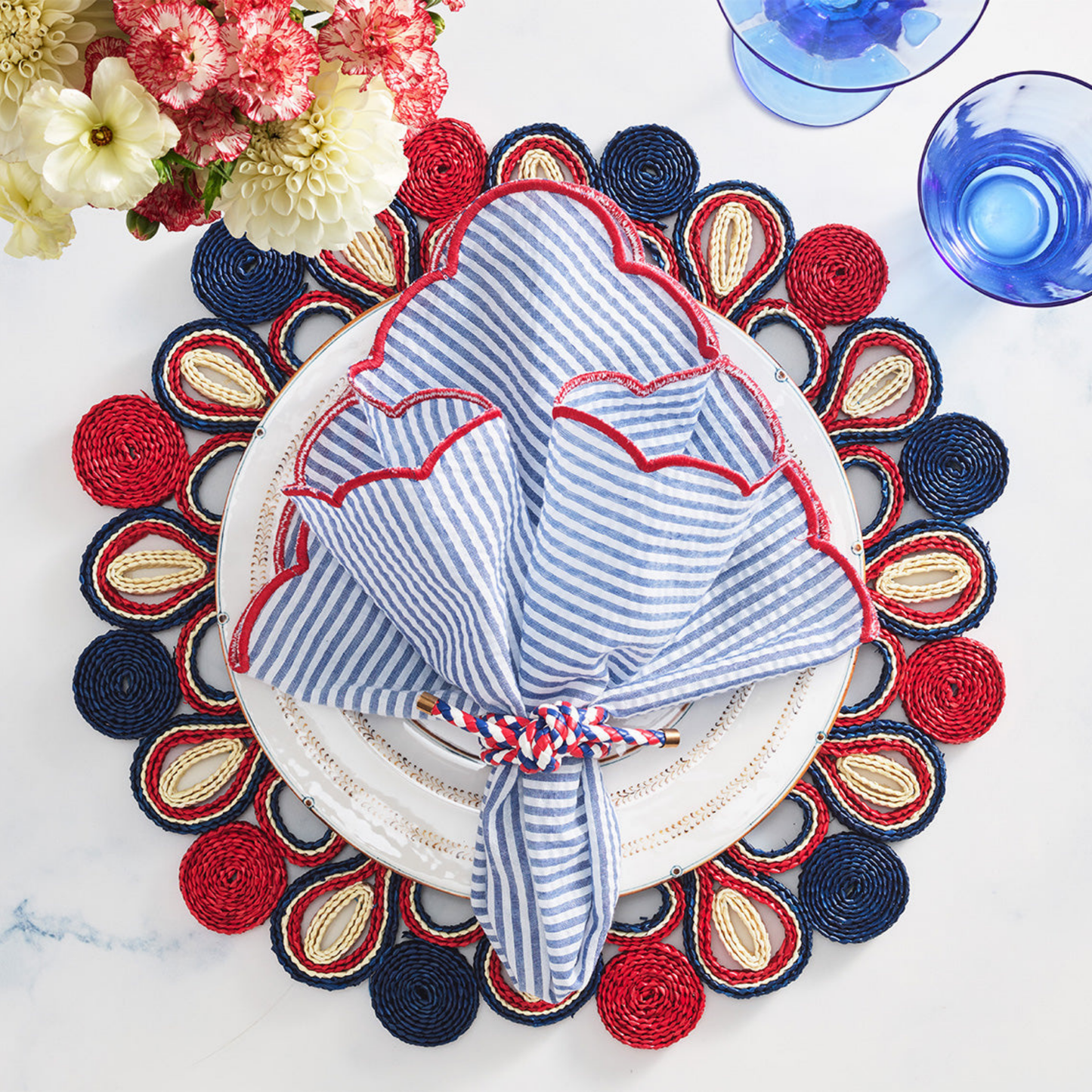 Fiesta Napkin in White, Navy & Red - Set of 4