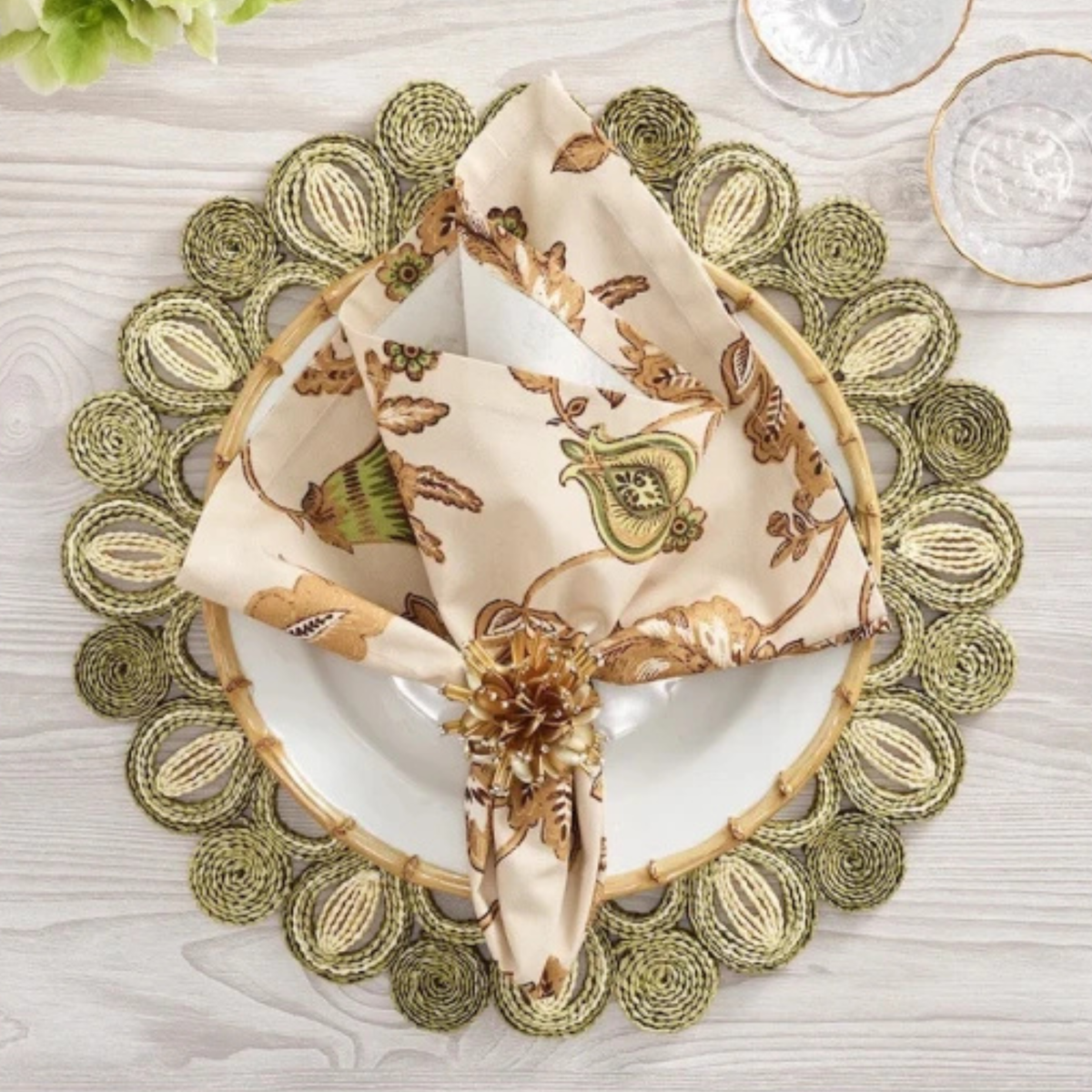 Set of 4 Paisley Vine Napkins - Beige/Multi