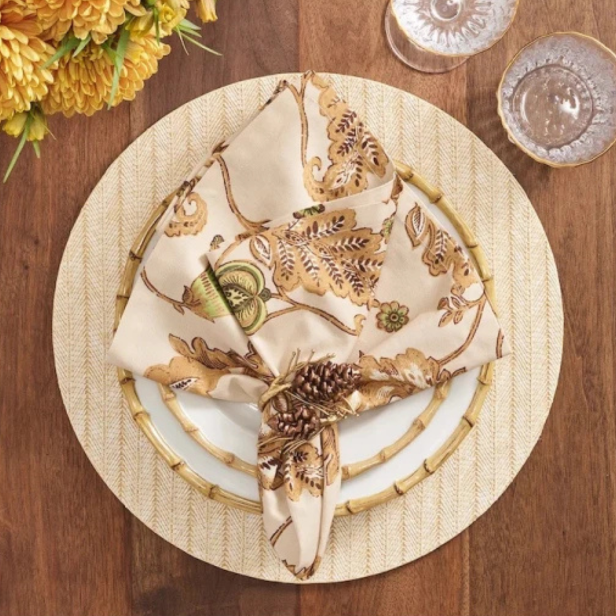 Set of 4 Paisley Vine Napkins - Beige/Multi