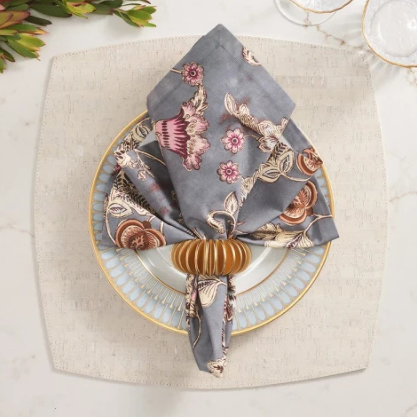 Set of 4 Paisley Vine Napkins - Blue/Grey