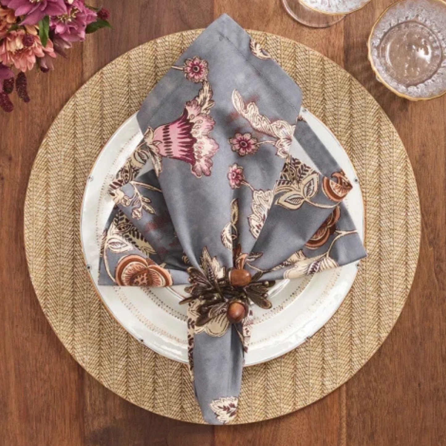 Set of 4 Paisley Vine Napkins - Blue/Grey