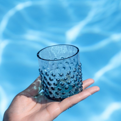 Misty Blue Hobnail Whiskey Glasses - Set of 4