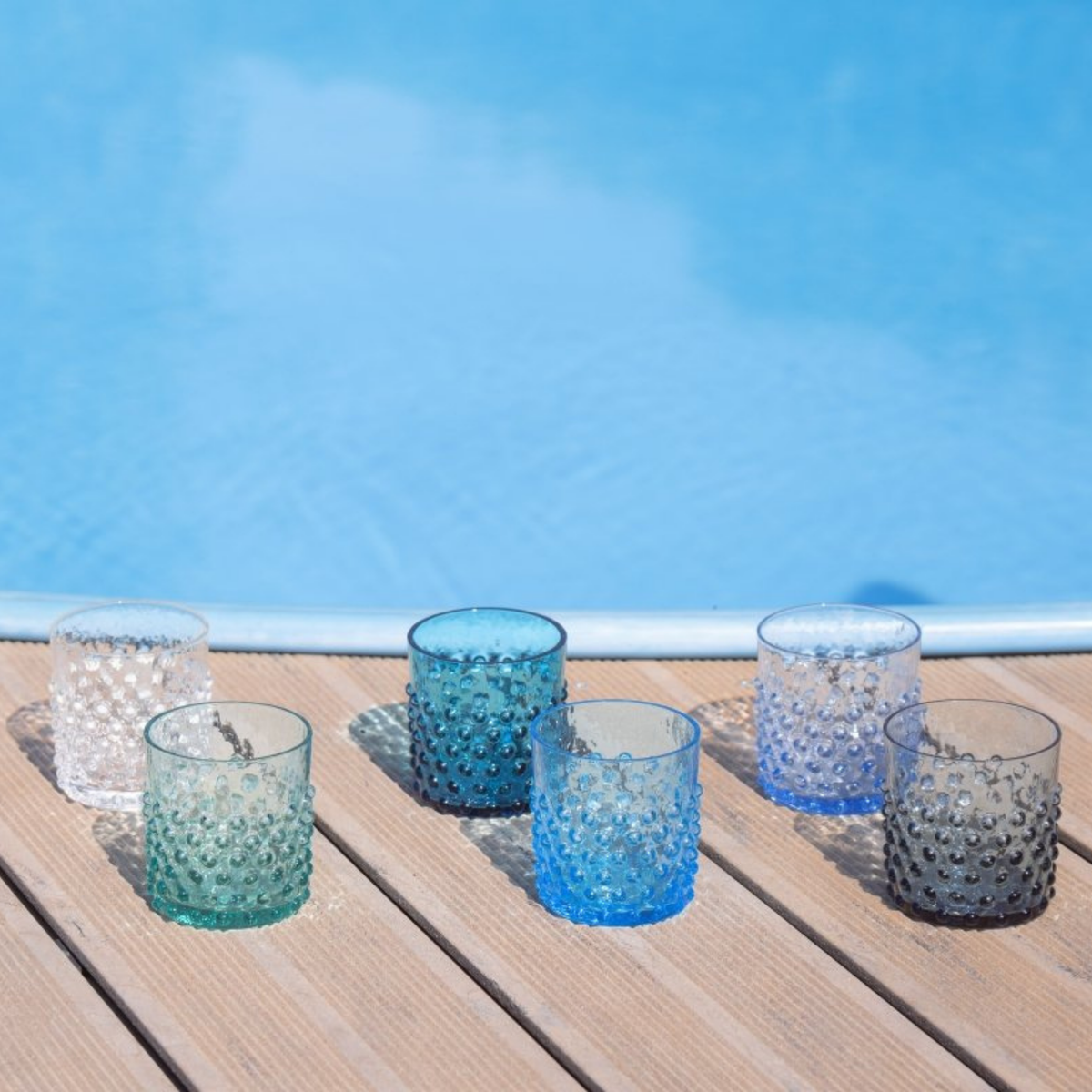 Misty Blue Hobnail Whiskey Glasses - Set of 4