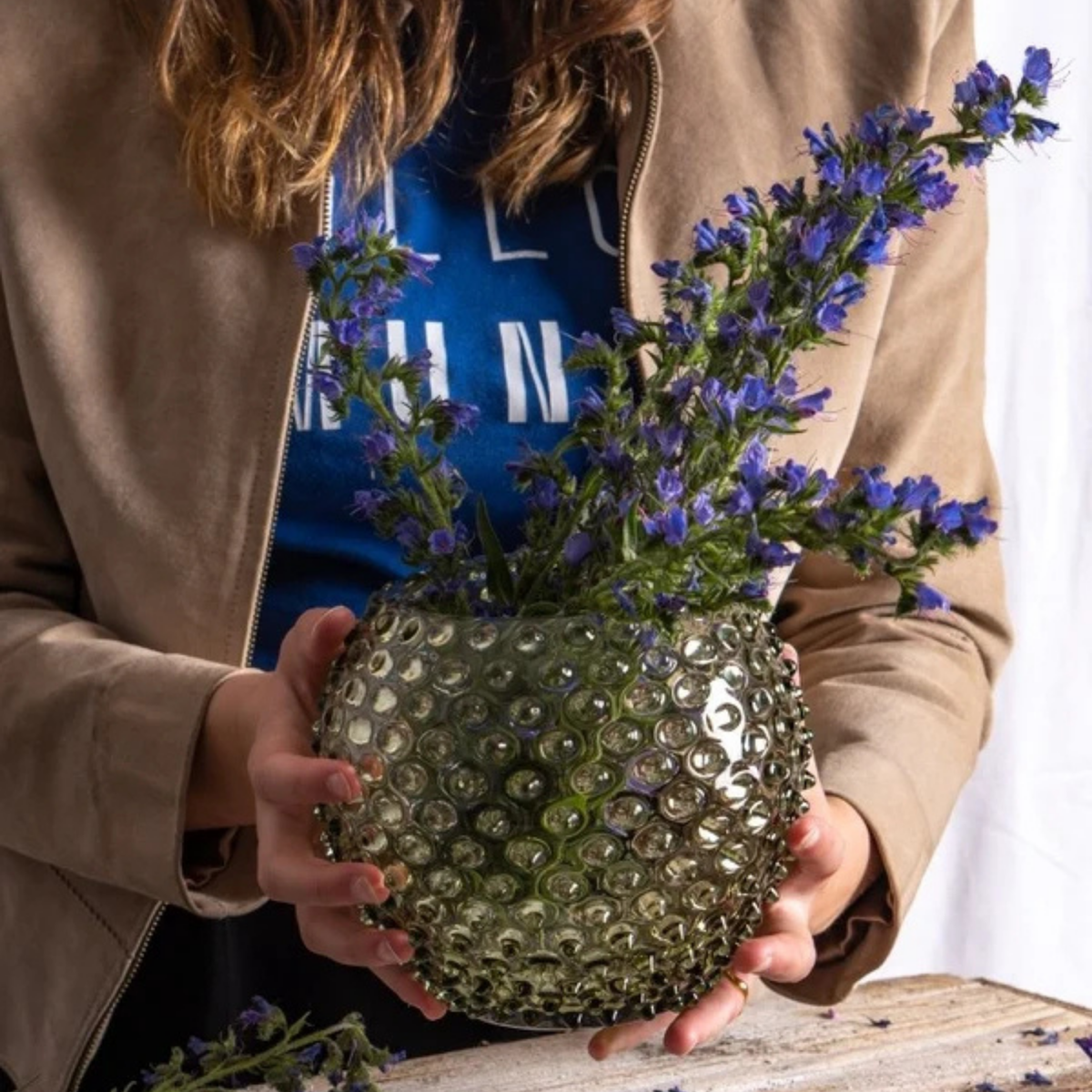 Olive Green Hobnail Round Vase