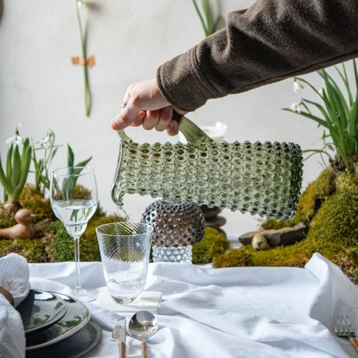 Olive Green Hobnail Pitcher
